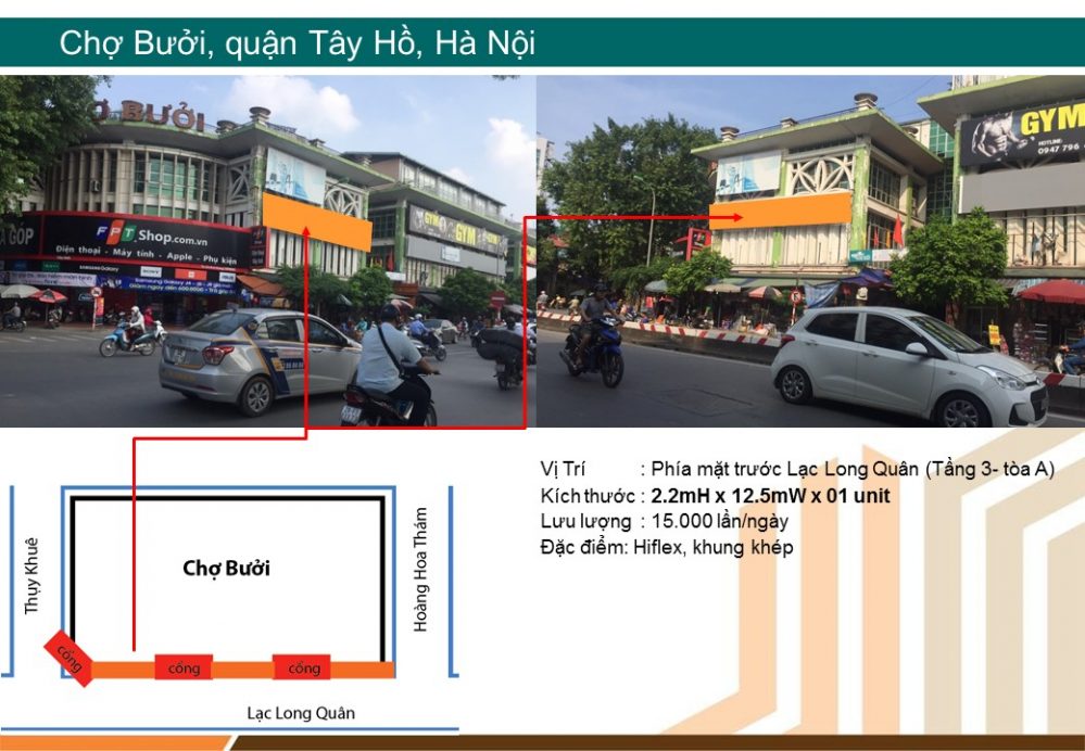 Biển chợ quảng cáo tại chợ Bưởi, Tây Hồ, Hà Nội